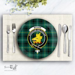 ScotsTee Shop Scottish McIvor Hunting Modern Crest Tartan Ceramic Plate
