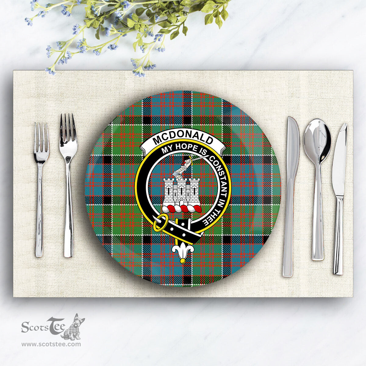 ScotsTee Shop Scottish McDonald of Clan Ranald Ancient Crest Tartan Ceramic Plate