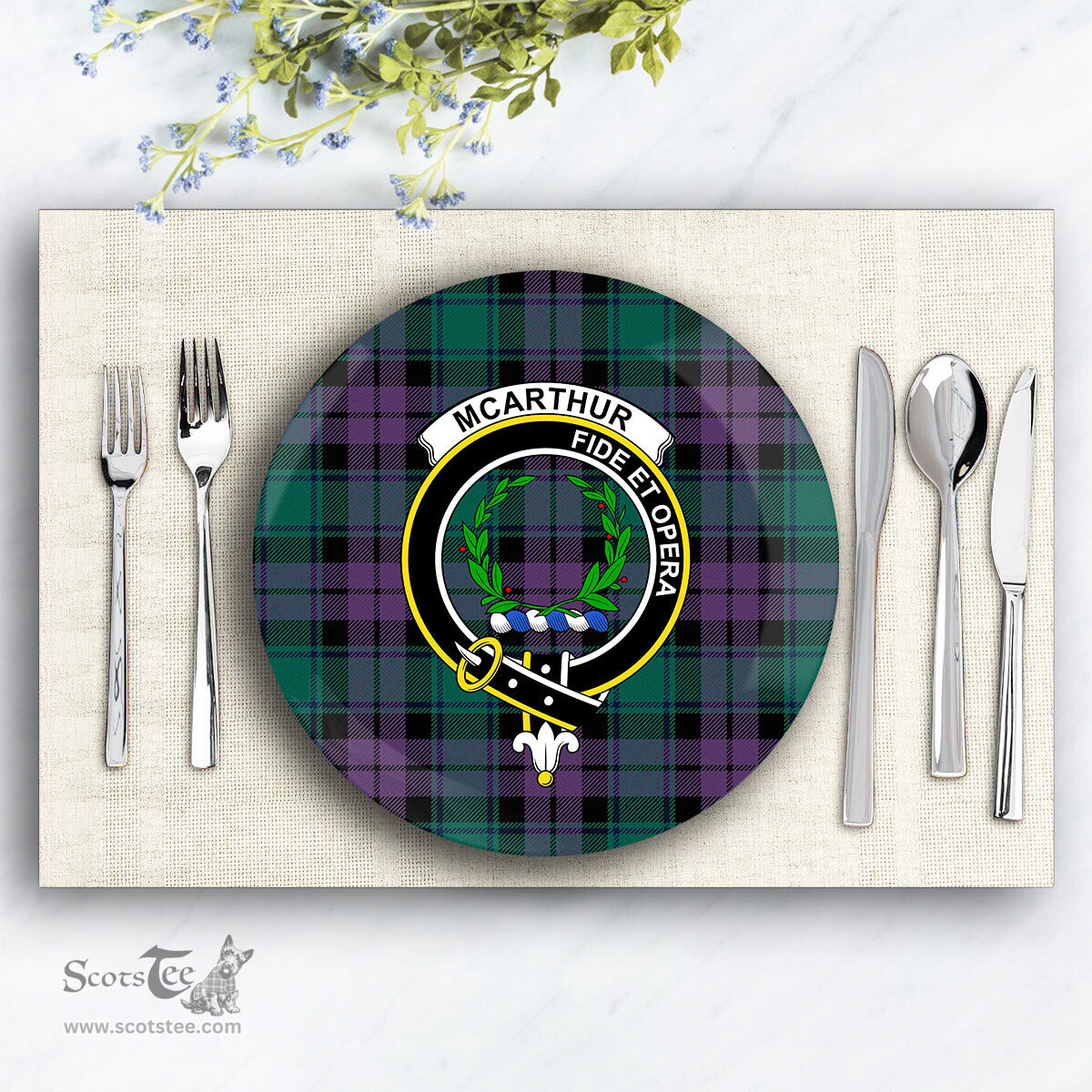 ScotsTee Shop Scottish McArthur of Milton Modern Crest Tartan Ceramic Plate