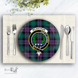 ScotsTee Shop Scottish McArthur of Milton Modern Crest Tartan Ceramic Plate