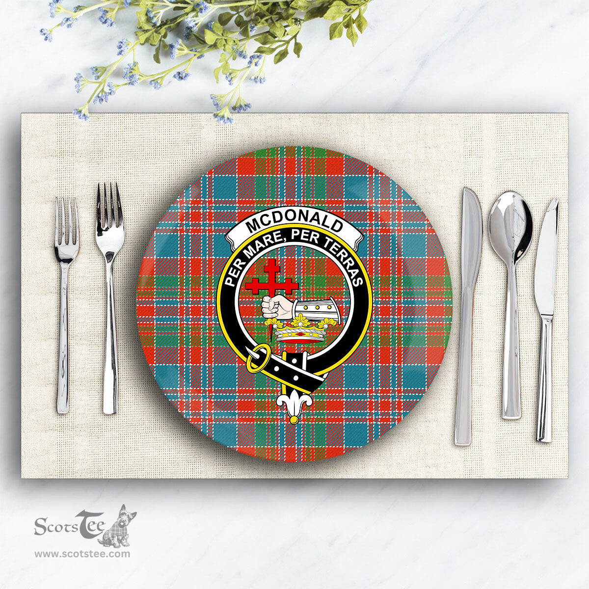 ScotsTee Shop Scottish McDonald of Boisdale Ancient Crest Tartan Ceramic Plate