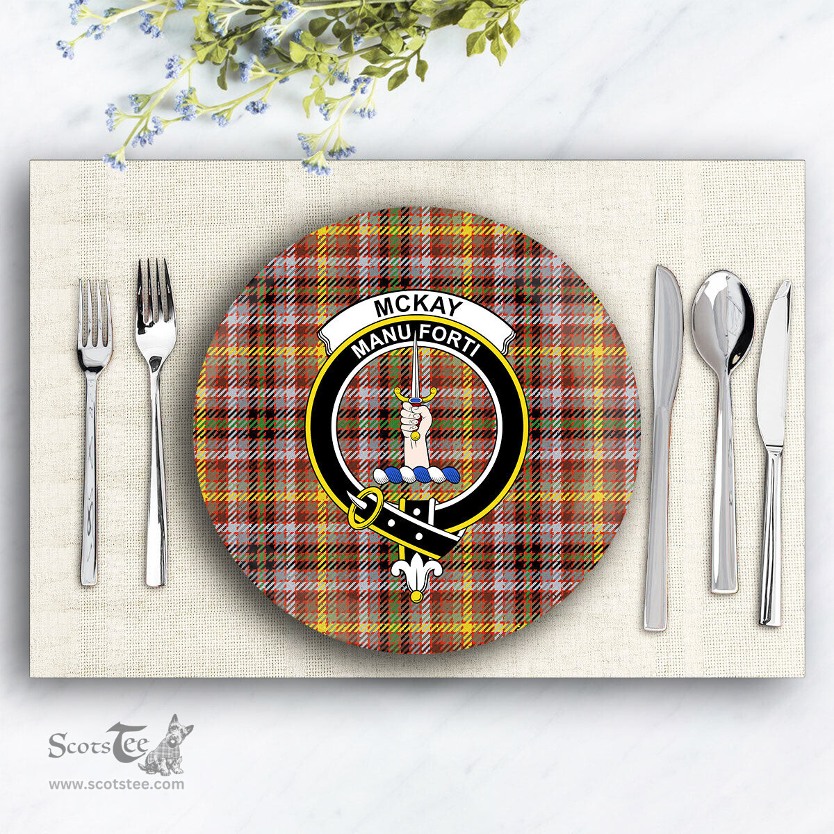 ScotsTee Shop Scottish McKay of Strathnaver Ancient Crest Tartan Ceramic Plate