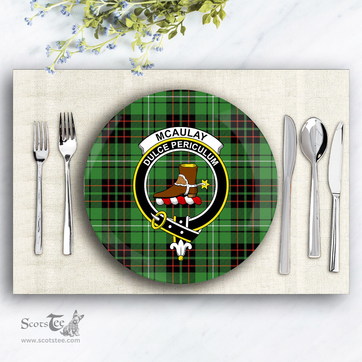 ScotsTee Shop Scottish McAulay of Lewis Ancient Crest Tartan Ceramic Plate