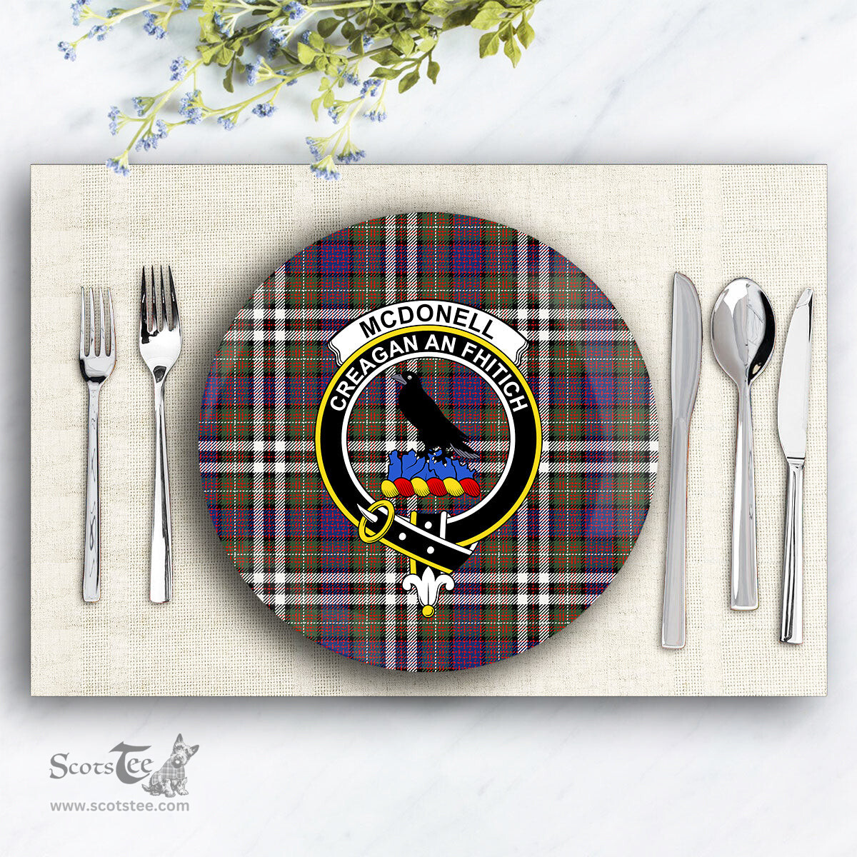 ScotsTee Shop Scottish McDonell of Glengarry Dress  Modern Crest Tartan Ceramic Plate