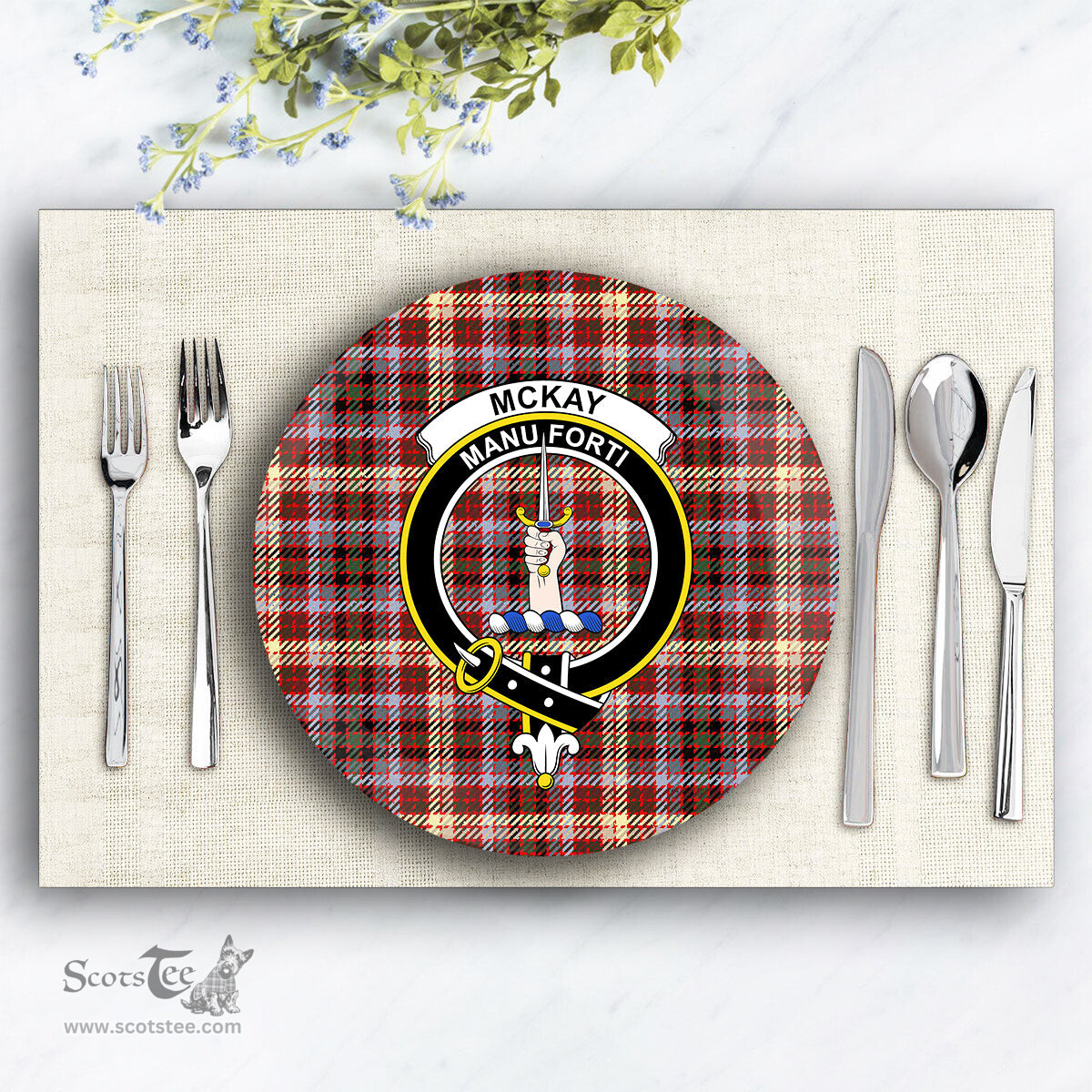ScotsTee Shop Scottish McKay of Strathnaver Modern Crest Tartan Ceramic Plate