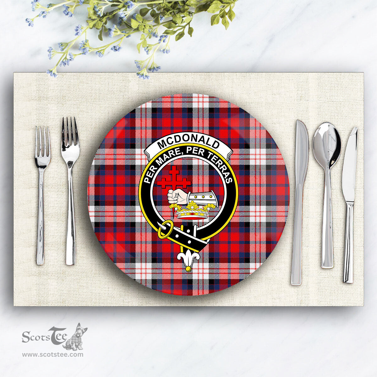 ScotsTee Shop Scottish McDonald Dress Irish Modern Crest Tartan Ceramic Plate