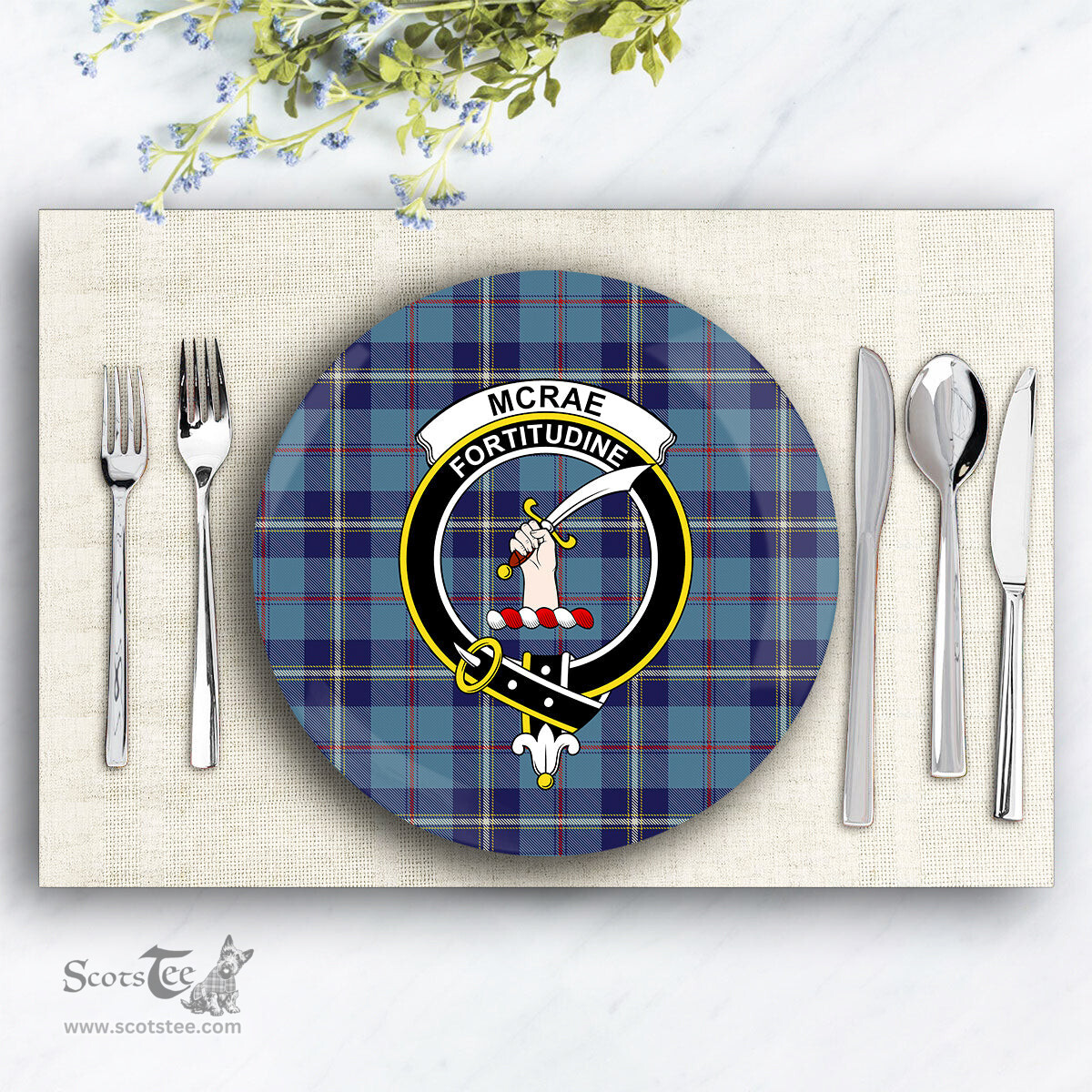 ScotsTee Shop Scottish McRae of America Crest Tartan Ceramic Plate