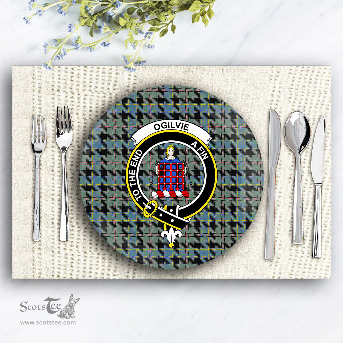 ScotsTee Shop Scottish Ogilvie of Inverarity – VS 1 Crest Tartan Ceramic Plate