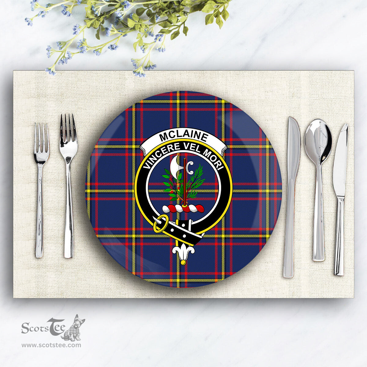 ScotsTee Shop Scottish McLaine of Lochbuie Hunting Modern Crest Tartan Ceramic Plate
