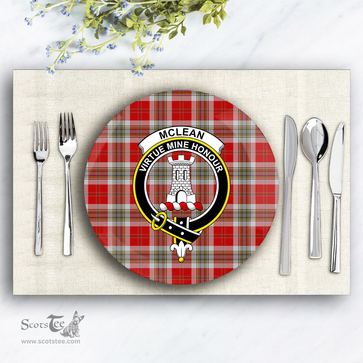 ScotsTee Shop Scottish McLean of Duart Dress Red Crest Tartan Ceramic Plate