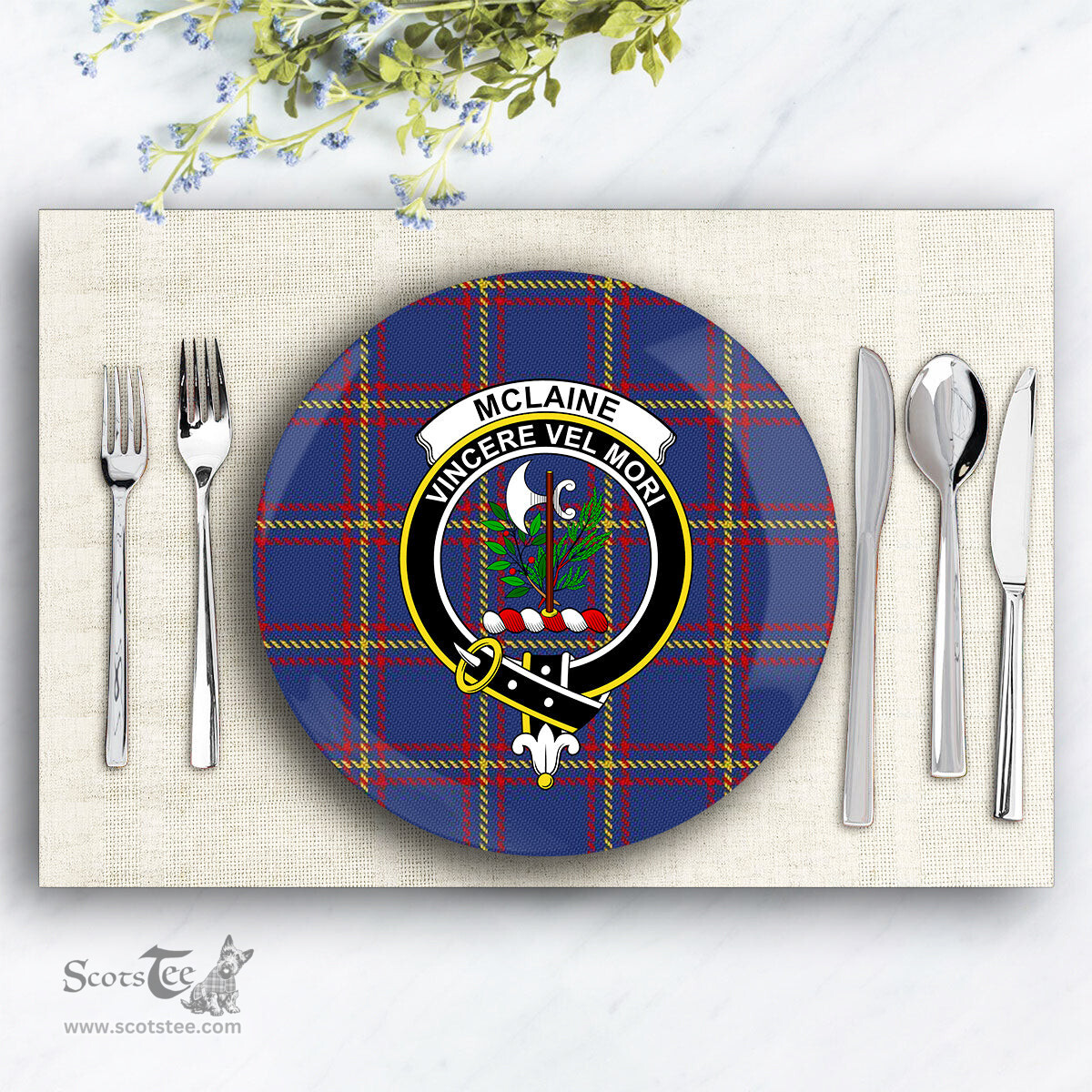 ScotsTee Shop Scottish McLaine of Lochbuie Crest Tartan Ceramic Plate