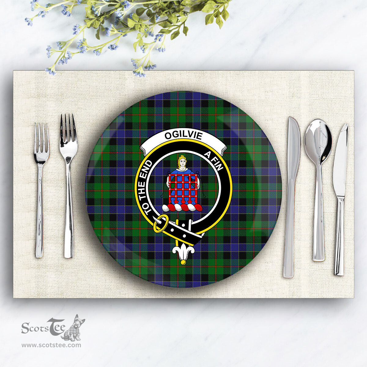 ScotsTee Shop Scottish Ogilvie of Inverarity VS 2 Crest Tartan Ceramic Plate