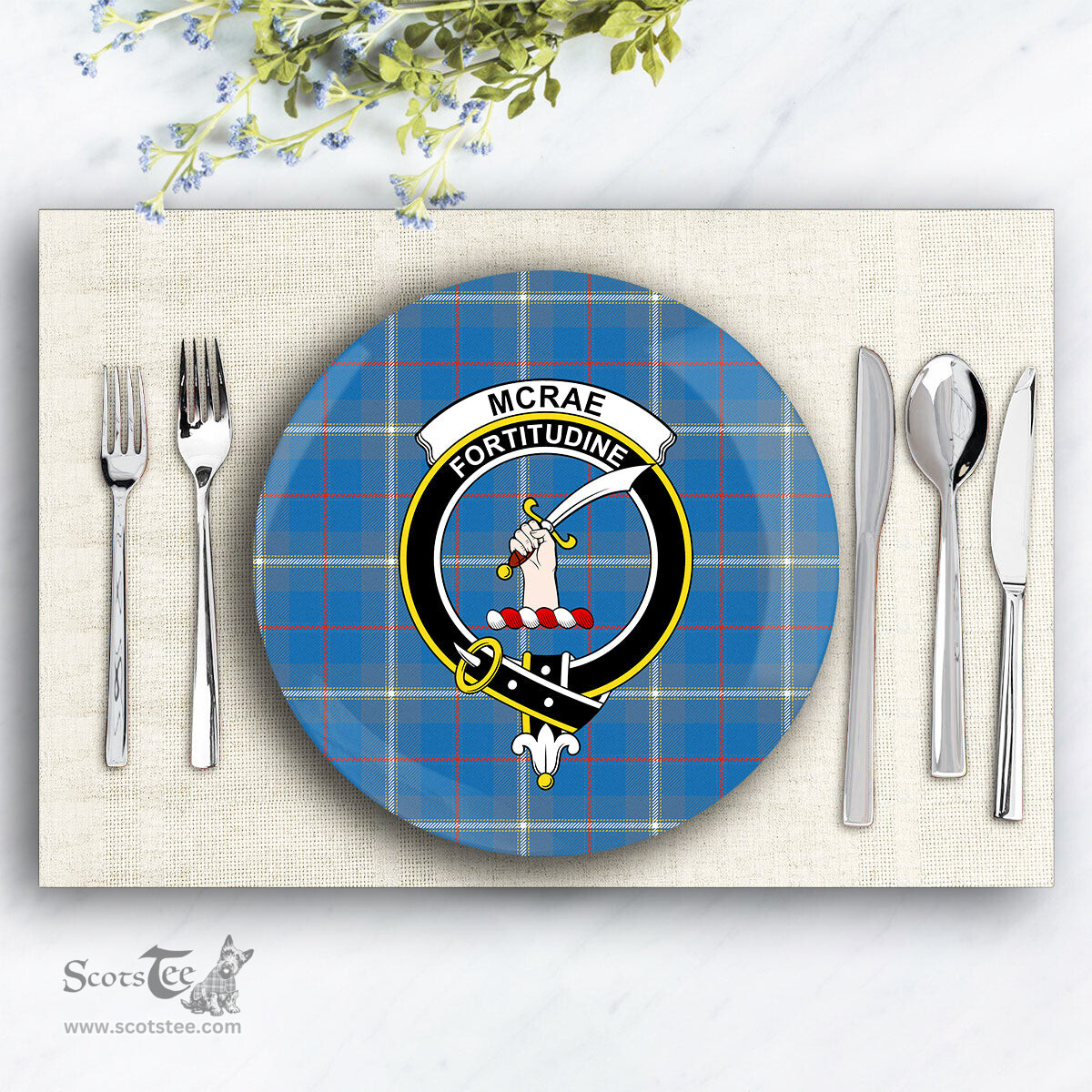 ScotsTee Shop Scottish McRae of America Ancient Crest Tartan Ceramic Plate