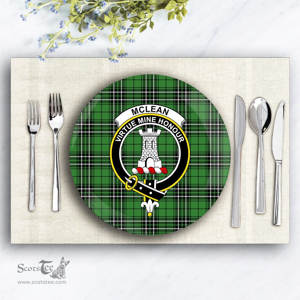 ScotsTee Shop Scottish McLean of Duart Hunting Ancient Crest Tartan Ceramic Plate