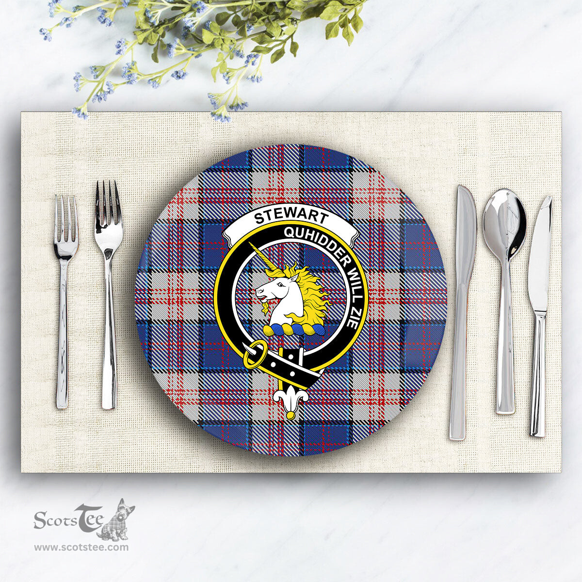 ScotsTee Shop Scottish Stewart of Appin Hunting Dress Crest Tartan Ceramic Plate