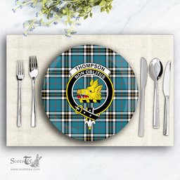 ScotsTee Shop Scottish Thompson Society Dress Blue Ancient Crest Tartan Ceramic Plate