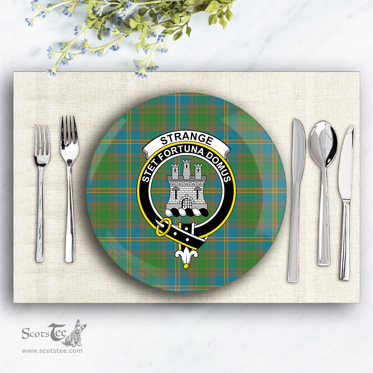 ScotsTee Shop Scottish Strange of Balkaskie Ancient Crest Tartan Ceramic Plate