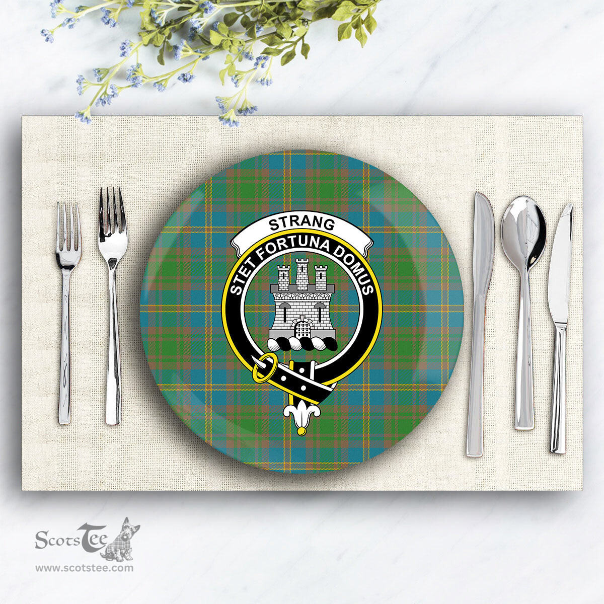 ScotsTee Shop Scottish Strang of Balkaskie Ancient Crest Tartan Ceramic Plate