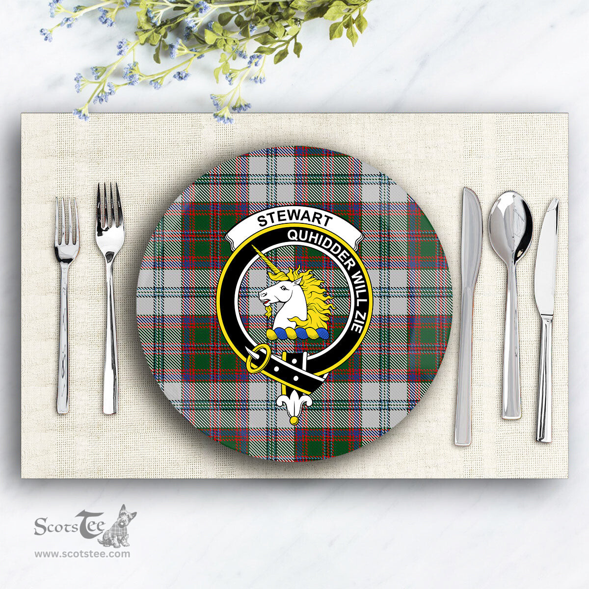 ScotsTee Shop Scottish Stewart of Appin Dress Crest Tartan Ceramic Plate