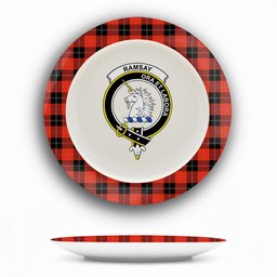 ScotsTee Shop Scottish Ramsay of Dalhousie (Ramsay Red) Ancient Crest Tartan Ceramic Plate
