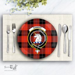 ScotsTee Shop Scottish Ramsay of Dalhousie (Ramsay Red) Ancient Crest Tartan Ceramic Plate