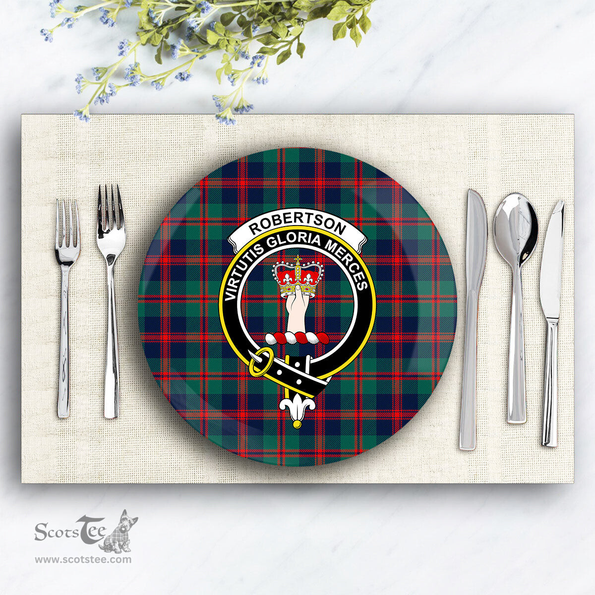 ScotsTee Shop Scottish Robertson of Struan Modern Crest Tartan Ceramic Plate