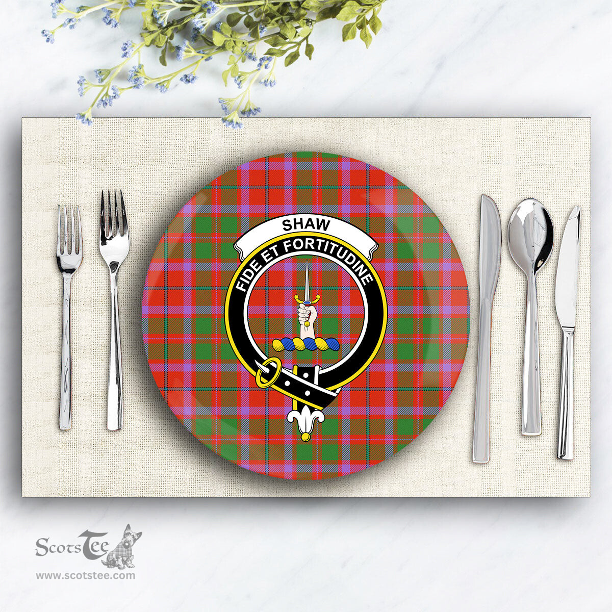 ScotsTee Shop Scottish Shaw of Tordarroch Ancient Crest Tartan Ceramic Plate