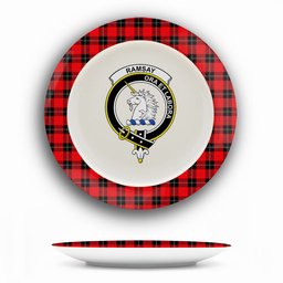 ScotsTee Shop Scottish Ramsay of Dalhousie (Ramsay Red) Modern Crest Tartan Ceramic Plate