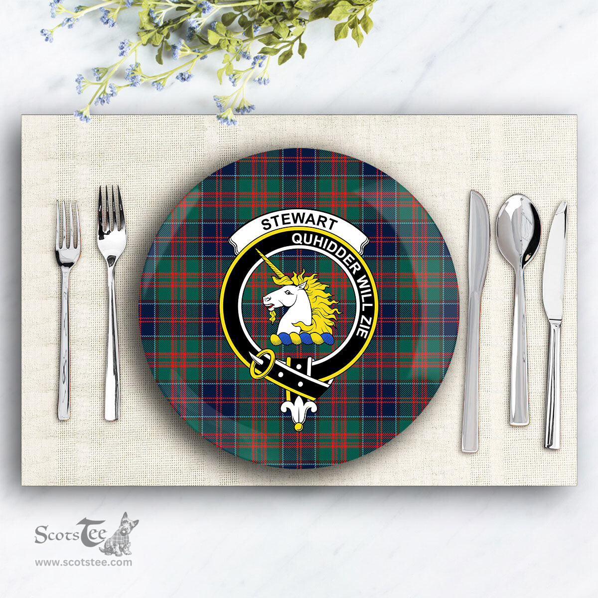 ScotsTee Shop Scottish Stewart of Appin Hunting Modern Clan Crest Tartan Ceramic Plate