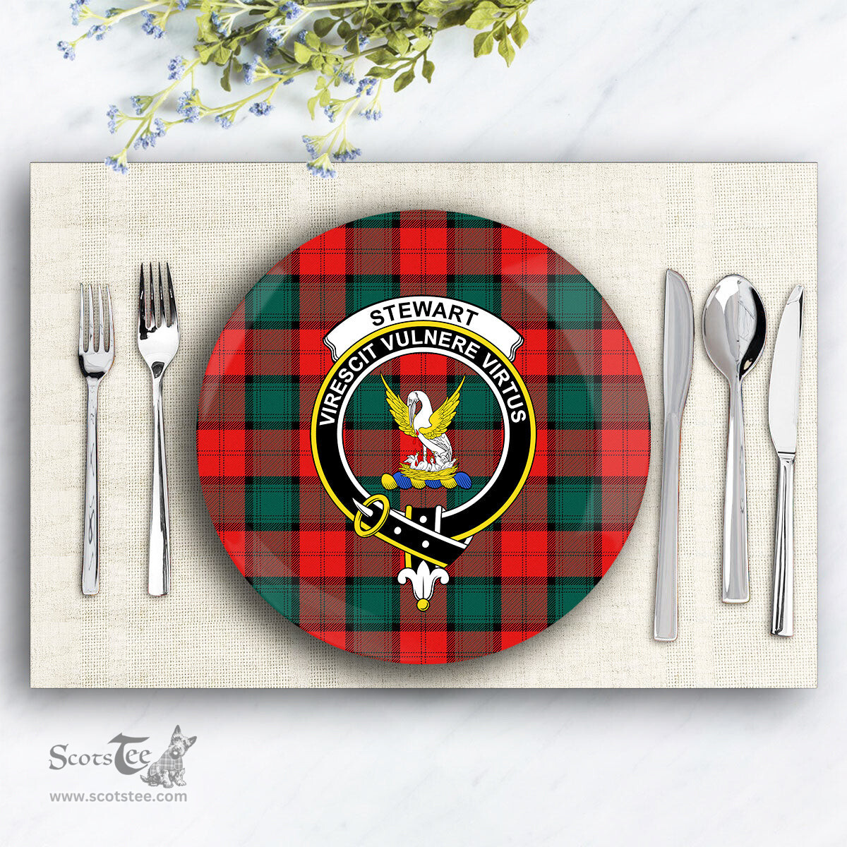 ScotsTee Shop Scottish Stewart of Atholl Modern Crest Tartan Ceramic Plate