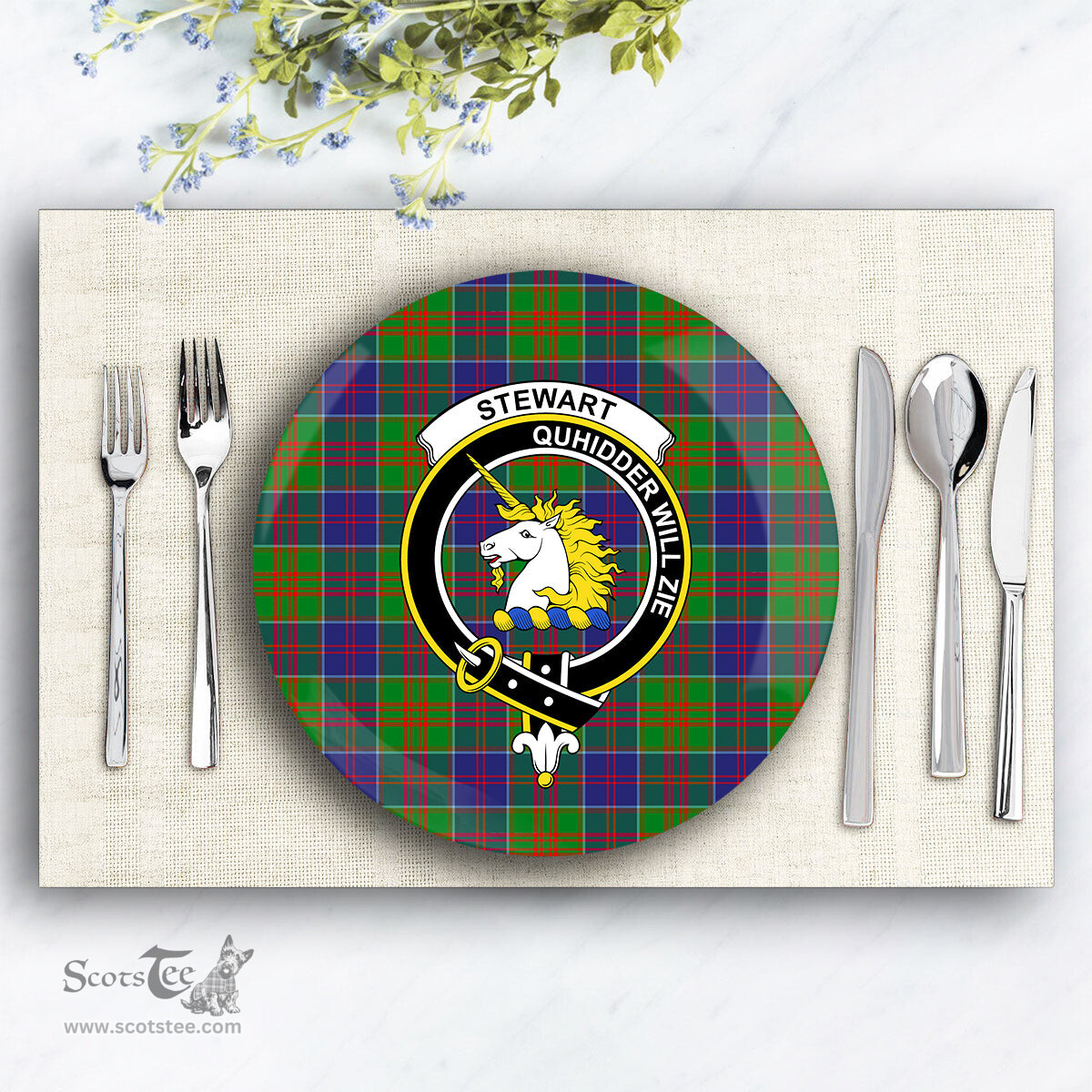 ScotsTee Shop Scottish Stewart of Appin Hunting Modern Crest Tartan Ceramic Plate