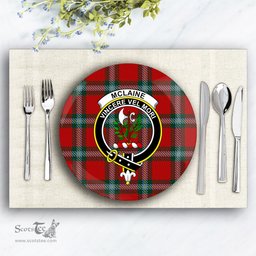 ScotsTee Shop Scottish McLaine of Loch Buie Crest Tartan Ceramic Plate