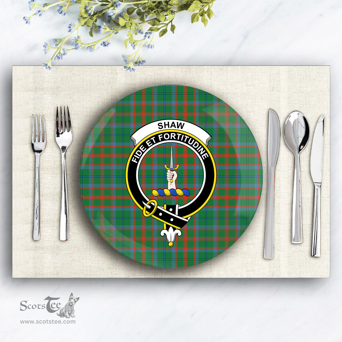 ScotsTee Shop Scottish Shaw of Tordarroch Hunting Ancient Crest Tartan Ceramic Plate