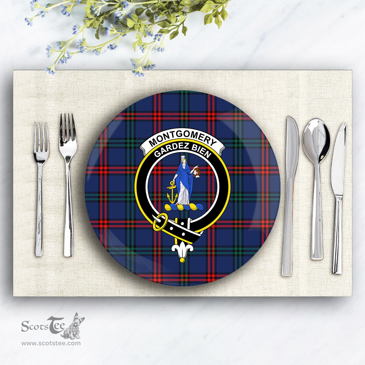 ScotsTee Shop Scottish Montgomery of Ayrshire Modern Crest Tartan Ceramic Plate