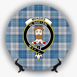 ScotsTee Shop Scottish Menzies Dress Blue and White Crest Tartan Ceramic Plate