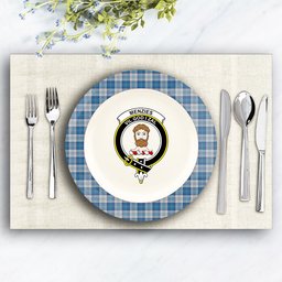 ScotsTee Shop Scottish Menzies Dress Blue and White Crest Tartan Ceramic Plate