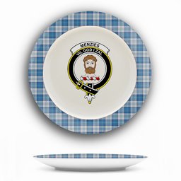 ScotsTee Shop Scottish Menzies Dress Blue and White Crest Tartan Ceramic Plate
