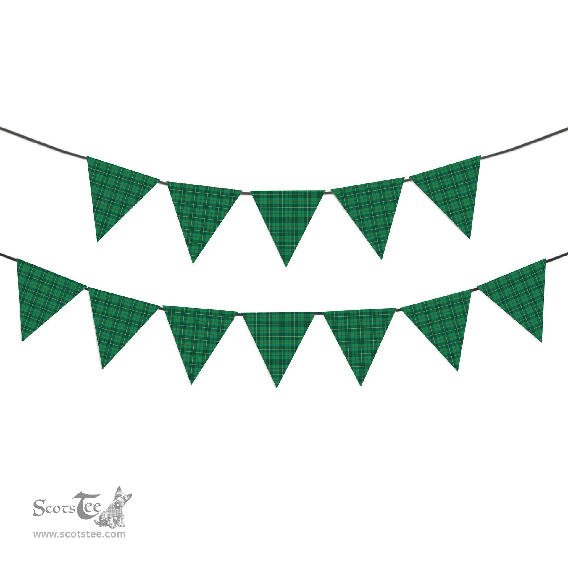 ScotsTee Shop Scottish Galloway Green Modern Tartan Triangle Flags Tartan Bunting, Pennants (12pcs)