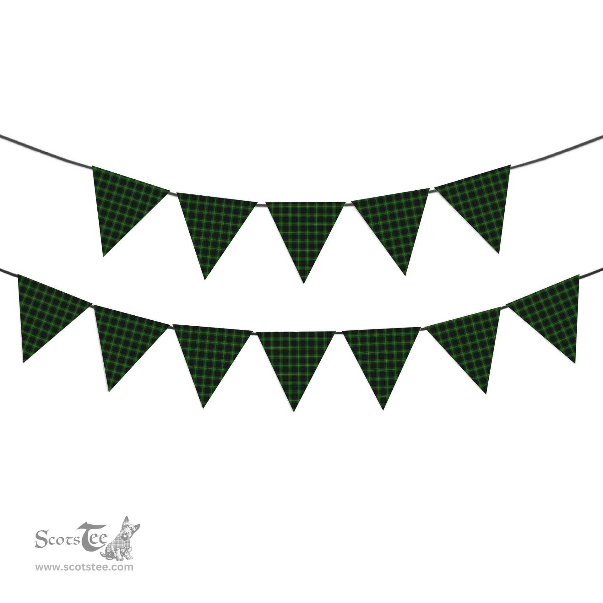 ScotsTee Shop Scottish Perry Hunting Green Tartan Triangle Flags Tartan Bunting, Pennants (12pcs)