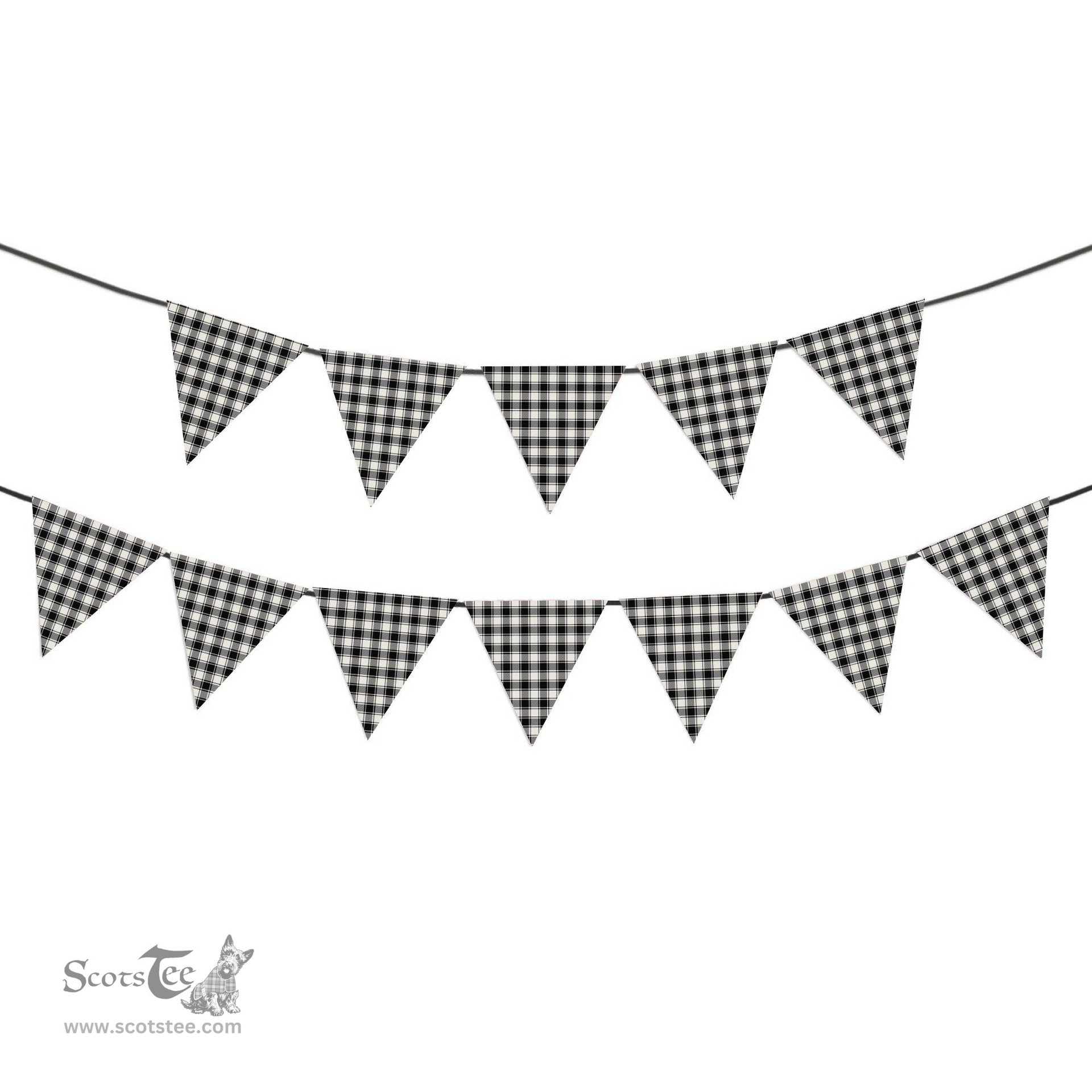 ScotsTee Shop Scottish McPhee B&W Ancient Tartan Triangle Flags Tartan Bunting, Pennants (12pcs)