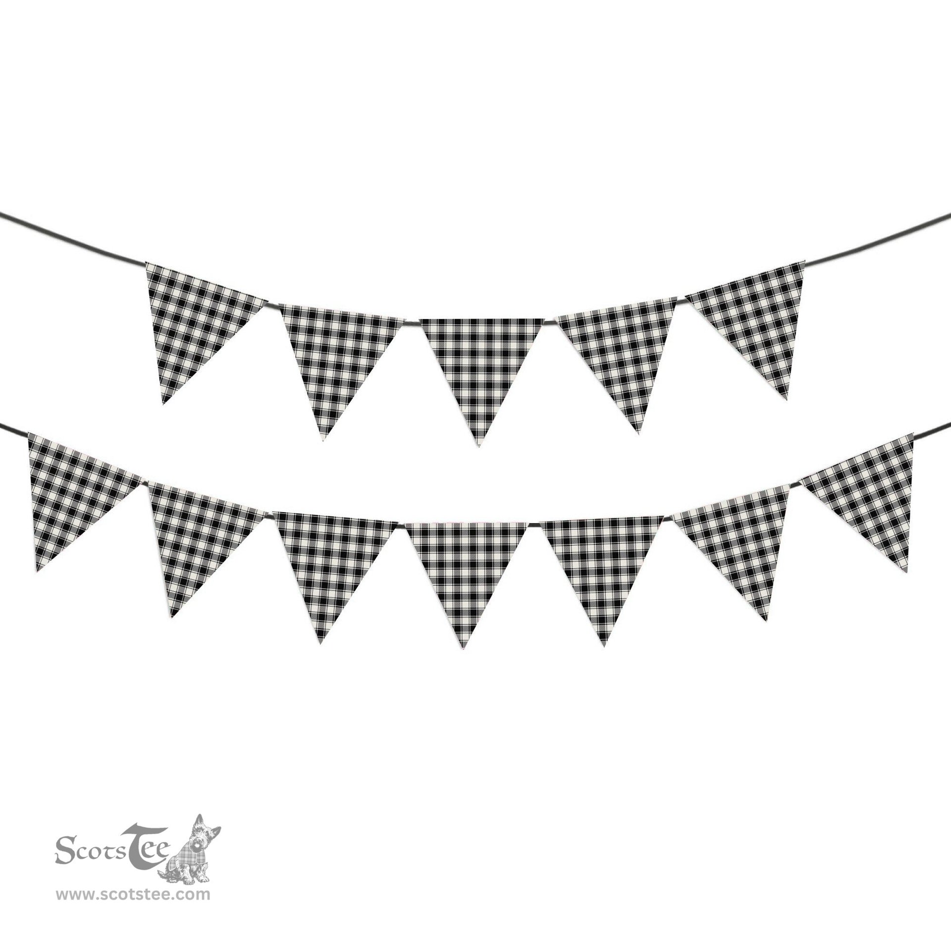ScotsTee Shop Scottish McPhee B&W Modern Tartan Triangle Flags Tartan Bunting, Pennants (12pcs)