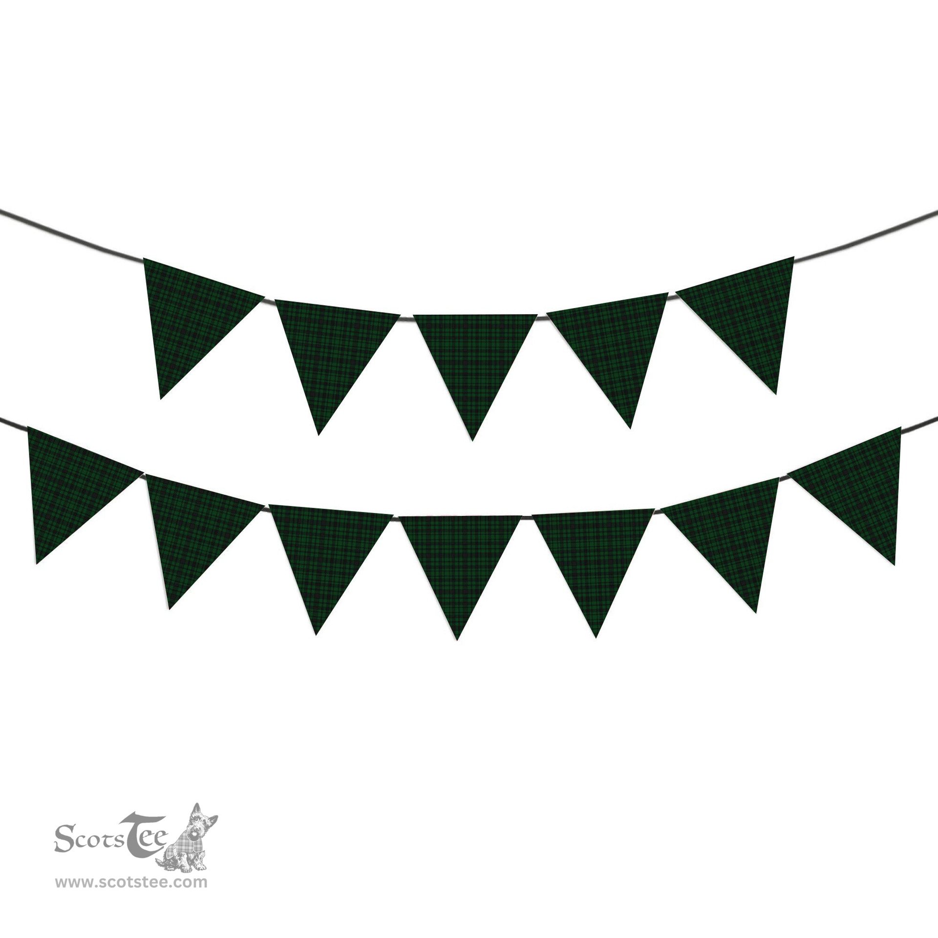 ScotsTee Shop Scottish Menzies Green Tartan Triangle Flags Tartan Bunting, Pennants (12pcs)
