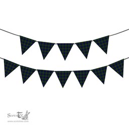 ScotsTee Shop Scottish MacKinlay 2_4 black stripes Tartan Triangle Flags Tartan Bunting, Pennants (12pcs)