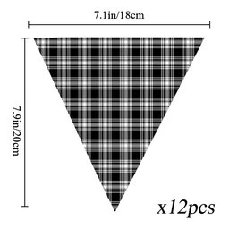 ScotsTee Shop Scottish Menzies Black & White Modern Tartan Triangle Flags Tartan Bunting, Pennants (12pcs)