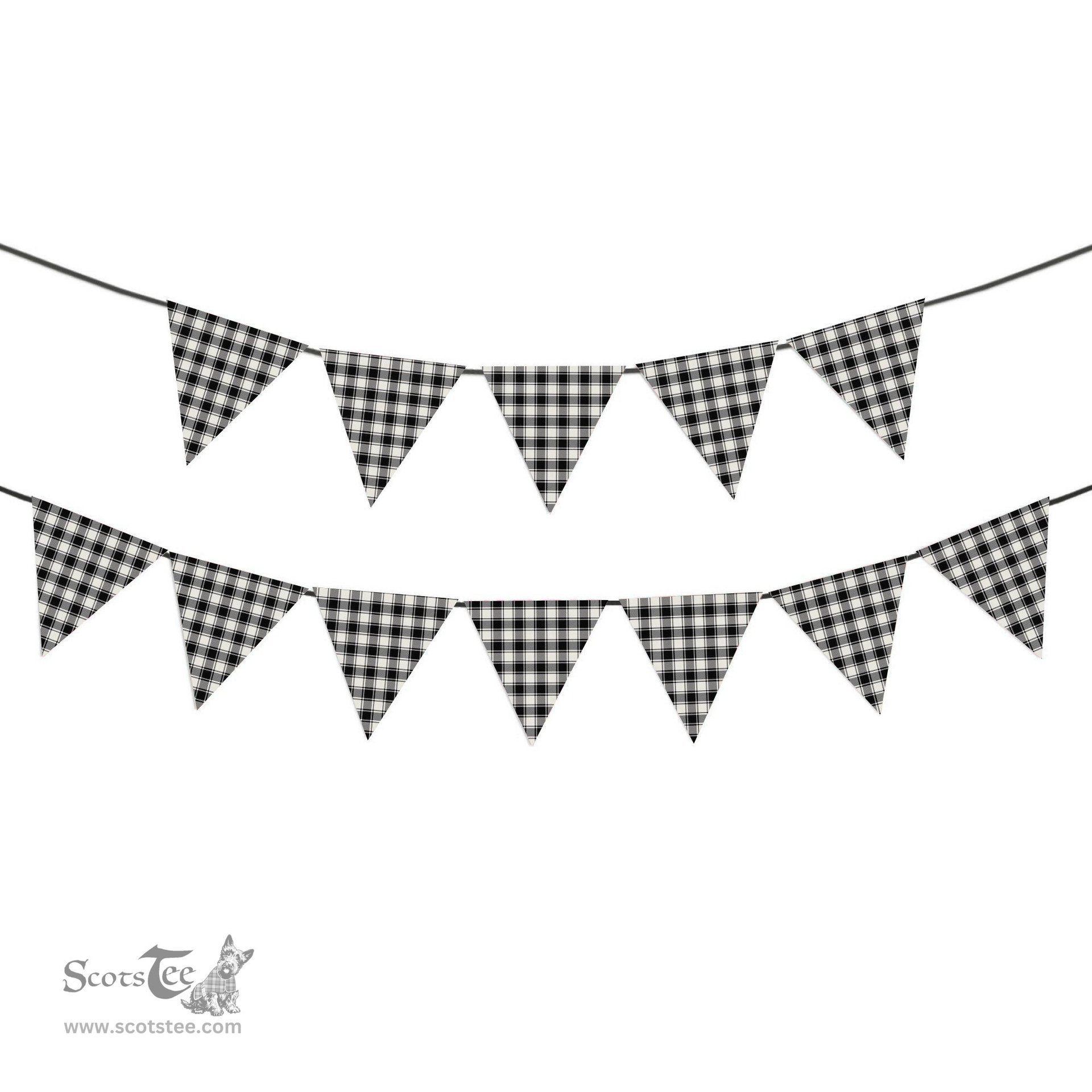 ScotsTee Shop Scottish MacFie Black & White Modern Tartan Triangle Flags Tartan Bunting, Pennants (12pcs)
