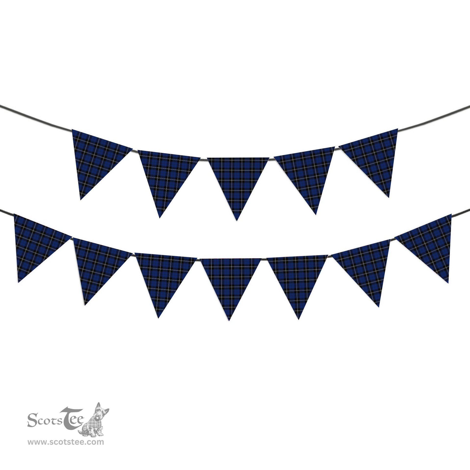 ScotsTee Shop Scottish Ramsay Blue Modern Tartan Triangle Flags Tartan Bunting, Pennants (12pcs)