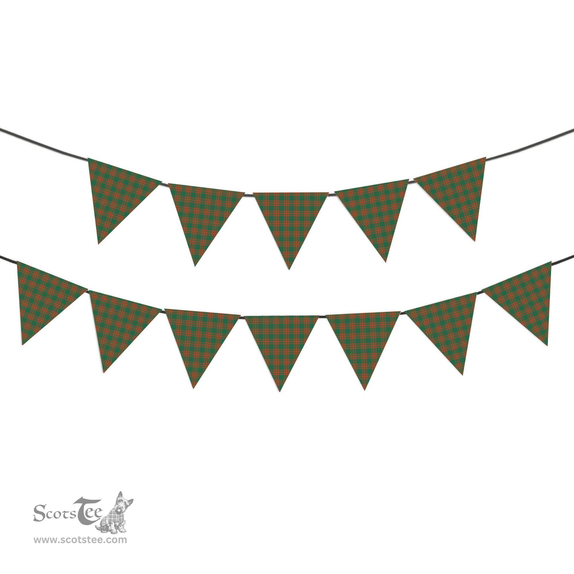 ScotsTee Shop Scottish Menzies Green Ancient Tartan Triangle Flags Tartan Bunting, Pennants (12pcs)