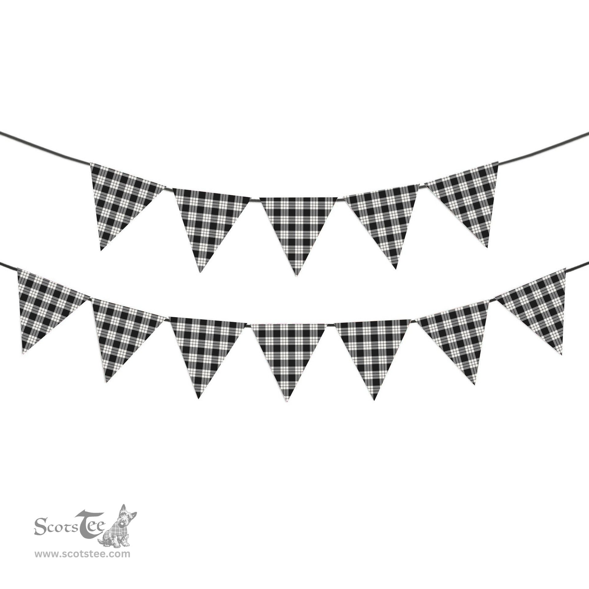 ScotsTee Shop Scottish McFarland Black White Tartan Triangle Flags Tartan Bunting, Pennants (12pcs)