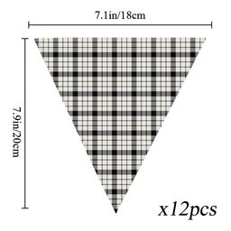 ScotsTee Shop Scottish MacFarlane Black White Modern Tartan Triangle Flags Tartan Bunting, Pennants (12pcs)