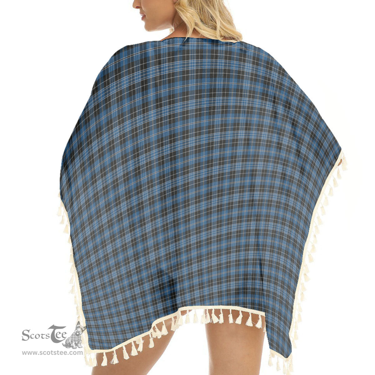 ScotsTee Shop Scottish Clergy Blue Tartan Square Fringed Shawl